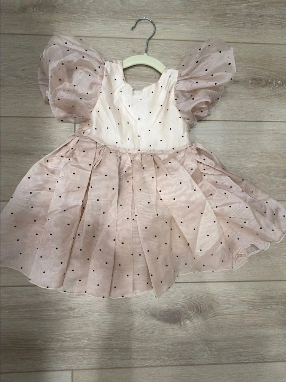 Girls' Pink Polka Dot Puff Sleeve Formal Dress